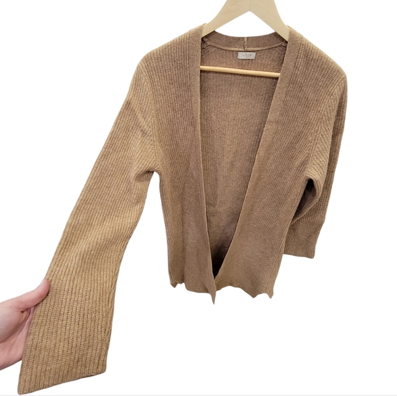 J.Crew Ribbed Knit Open Front Cardigan Sweater Tan Lambswool Neutral Women's S/M - Picture 8 of 15